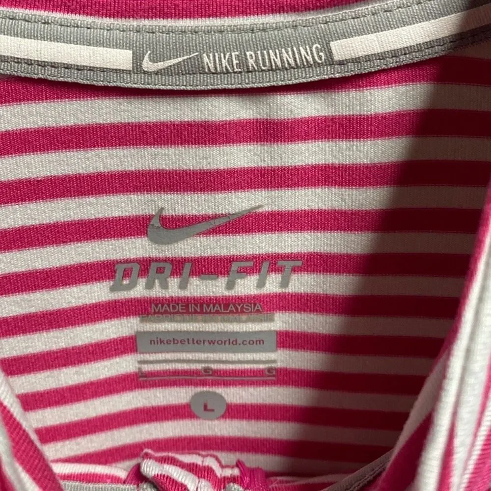 Nike Pink Striped Running Dri Fit Quarter Pullover Size Large